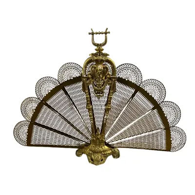 3717 Vintage Brass Peacock Folding Fireplace Screen