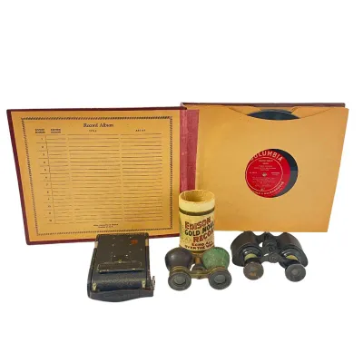 Vintage Kodak Autographic Camera, Opera Glasses, Edison Cylinder & Records