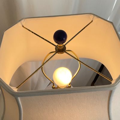 Vintage Blue and White Porcelain Hexagonal Table Lamp with Shade