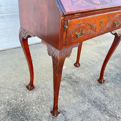3696 Antique Chippendale Style Carved Slant Front Writing Desk