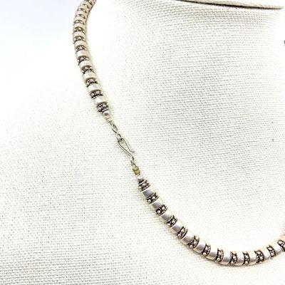 Vintage Sterling Silver Beaded Necklace with Granulated Focal Bead