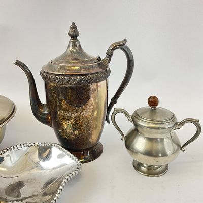 Vintage Metalware Lot with Vitantonio Pizzelle Maker & Silverplate Teapot