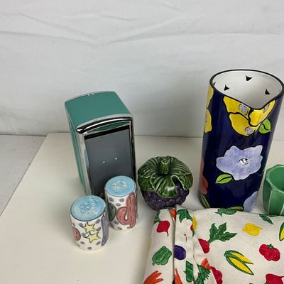 3634 Colorful Kitchen & Tabletop Décor Lot with Pitcher & Salt/Pepper Shakers