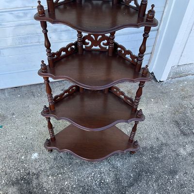 3702 Vintage 5-Tier Wooden Corner Whatnot Shelf