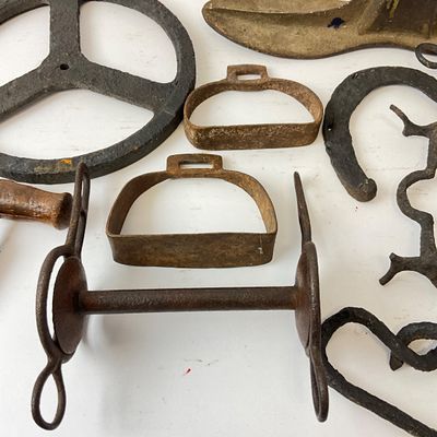 Vintage & Antique Cast Iron Farm Tools, Horse Tack & Cobbler Last Grouping