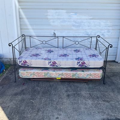 3712 Charles P. Rogers Wrought Iron Campaign Daybed with Pop-Up Trundle and Mattresses