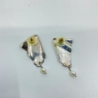 3033 1993 Studio Artisan .999 Fine Silver, 24K Gold & Cultured Pearl Earrings