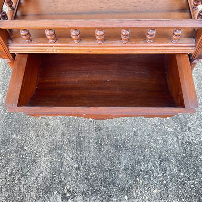 3705 Vintage Wooden Two-Tier Side Table with Spindle Gallery & Drawer