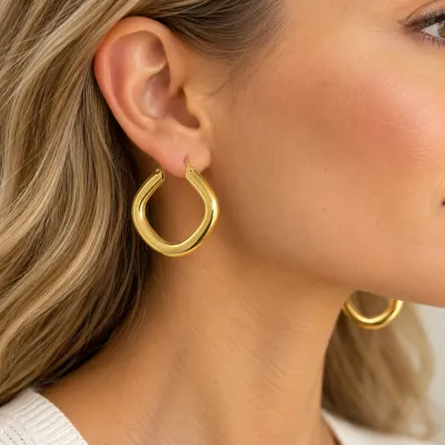 3011 18K Yellow Gold Rounded Square Hoop Earrings – 7.5g