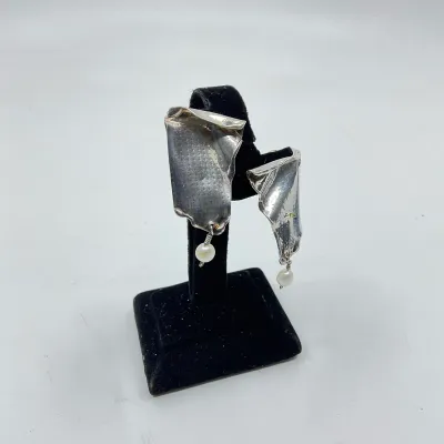 3033 1993 Studio Artisan .999 Fine Silver, 24K Gold & Cultured Pearl Earrings