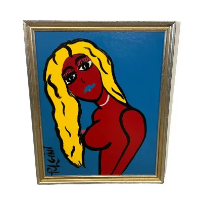 3682 Pulgini Signed Original Pop Art Painting – Blonde Woman Portrait