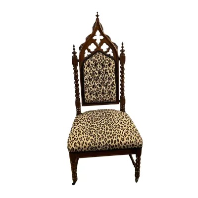 3714 Gothic Revival Style High Back Chair with Leopard Print Upholstery