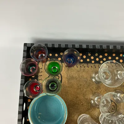 3611 Assorted Cocktail & Barware Lot with Decorative Serving Tray, Glasses & Pottery Bowls