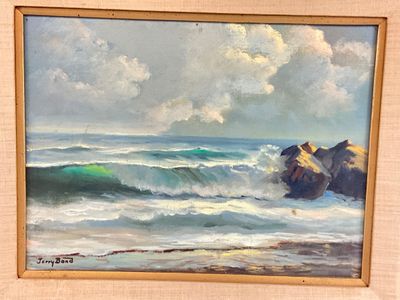 Jerry Bond Signed Seascape Oil Painting in Gilt Frame