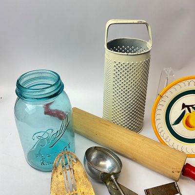 Vintage Kitchenware Lot featuring Stangl Pottery Plates & Ball Mason Jar