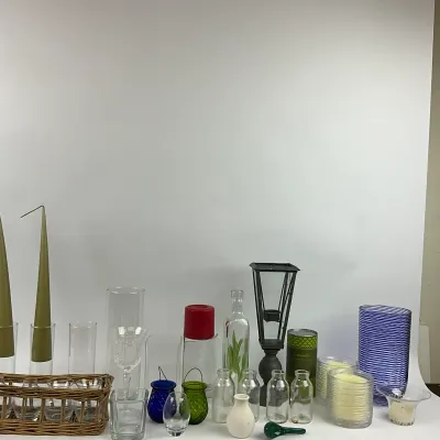 3628 Large Glass Home Décor & Candleholder Lot with Lantern