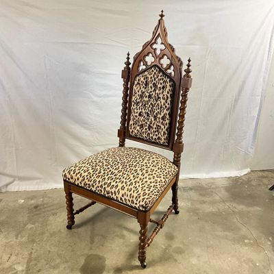 3714 Gothic Revival Style High Back Chair with Leopard Print Upholstery