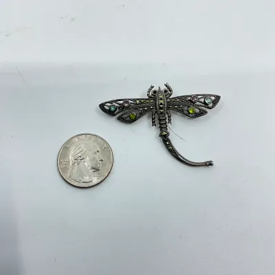 3023 Sterling Silver Marcasite & Multi-Stone Dragonfly Brooch – 7.2g
