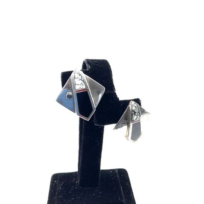 Ray Tracey Sterling Silver Inlay Post Earrings