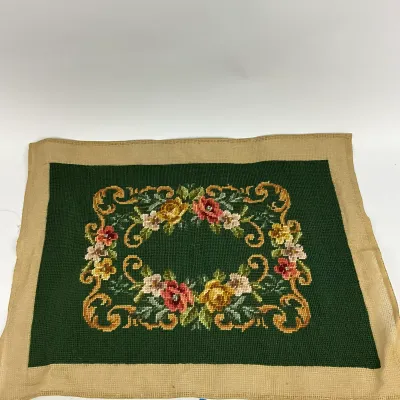 3643 Vintage Floral Needlepoint / Tapestry Panel – 23" × 16.75"