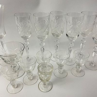 Assorted Cut and Etched Crystal Stemware - 15 Pieces