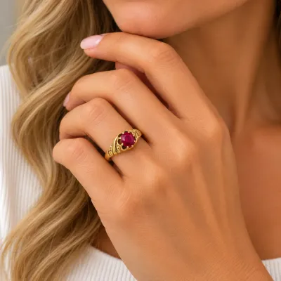 3014 14K Yellow Gold Red Stone Swirl Ring – Size 10.5, 4.6g