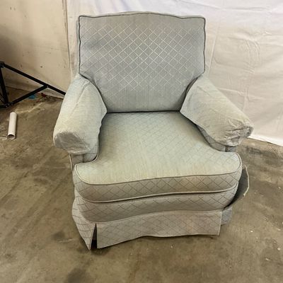 3694 Pair of Disque Furniture Corp. Blue Diamond Pattern Armchairs