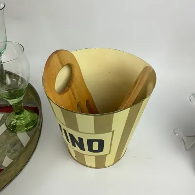 3616 Vintage Barware Lot – Green Stem Glasses, Drinks Tray & Vino Bucket