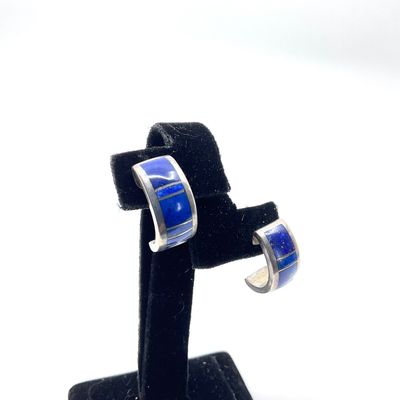 Sterling Silver Lapis Lazuli Inlay Half Hoop Post Earrings