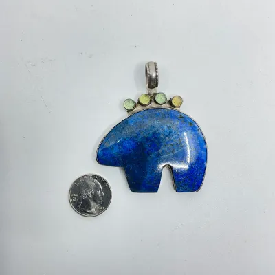 3018 Navajo Walter Stone & Veronica Yellowhorse Sterling Lapis Bear Pendant