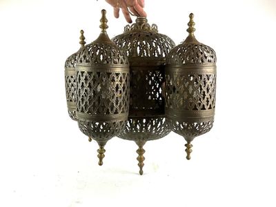 Vintage Moroccan Style Pierced Metal Chandelier Light Fixture