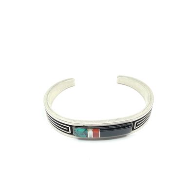 Gibson Nells Navajo Sterling Silver Inlay Cuff Bracelet