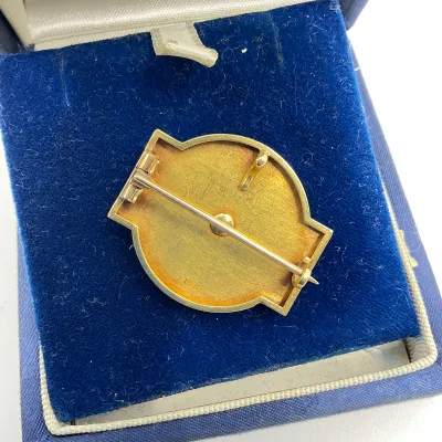 3005 Antique 18K Gold Black Onyx & Pearl Brooch/Pendant – Greek Key Design