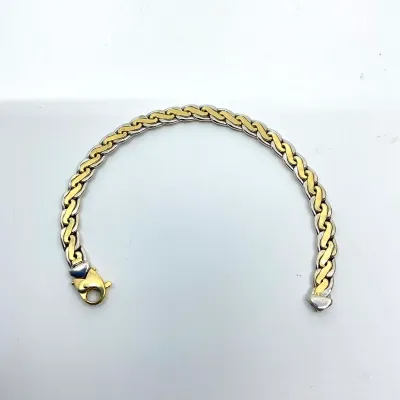 3003 14K Two-Tone Yellow & White Gold Curb Link Bracelet – 9.6 Grams, 7.5"