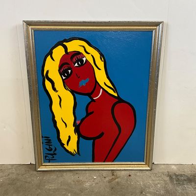 3682 Pulgini Signed Original Pop Art Painting – Blonde Woman Portrait