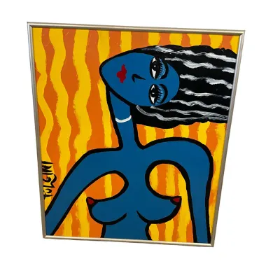 3683 Pulgini Signed Original Pop Art Painting – Blue Female Nude