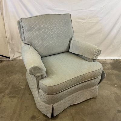 3694 Pair of Disque Furniture Corp. Blue Diamond Pattern Armchairs