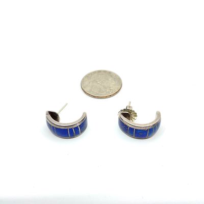 Sterling Silver Lapis Lazuli Inlay Half Hoop Post Earrings