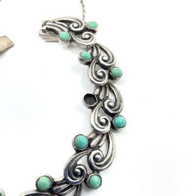 Vintage Taxco Sterling Silver & Turquoise Link Bracelet by Rafael Melendez