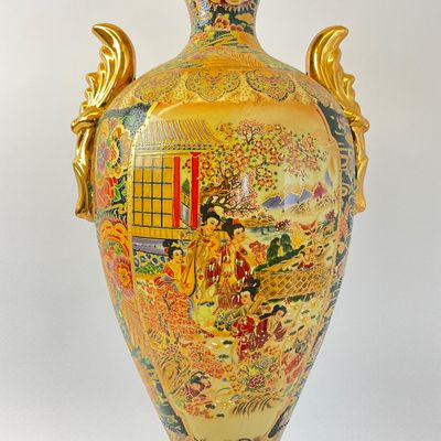 Vintage Japanese Satsuma Style Gilt Ceramic Urn Vase