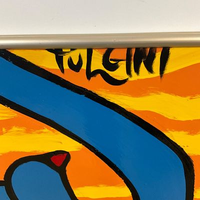 3683 Pulgini Signed Original Pop Art Painting – Blue Female Nude