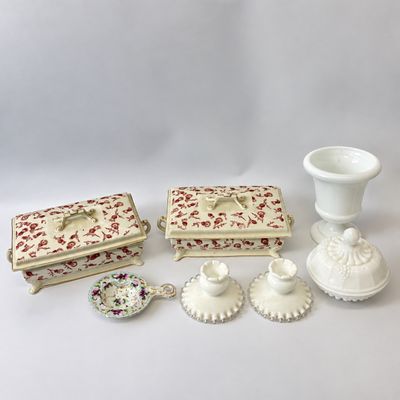 Antique & Vintage Vanity Tableware Lot - Fenton, Limoges Style, & More
