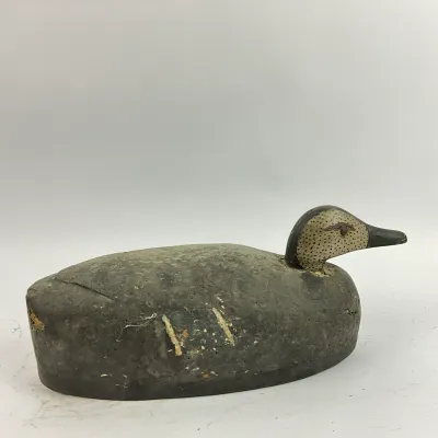 3653 Vintage Hand-Carved Wooden/Cork Speckled-Head Duck Decoy – Weathered Working Decoy