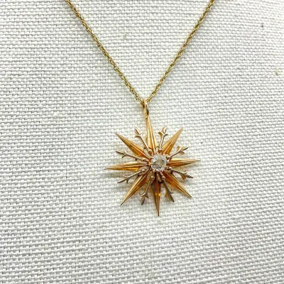 3008 14K Yellow Gold Old Mine Cut Diamond Starburst Pendant Necklace – 0.30 CT