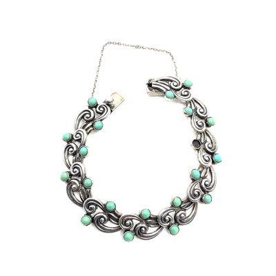 Vintage Taxco Sterling Silver & Turquoise Link Bracelet by Rafael Melendez