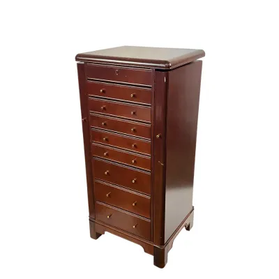 3693 Vintage Standing Wooden Jewelry Armoire with Mirror and Keys