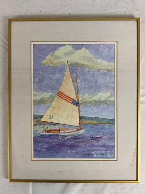 Framed Sailboat Watercolor Painting Signed David W. Peterson