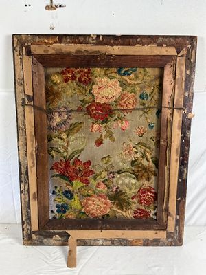 Antique Framed Floral Needlepoint Tapestry Textile Wall Art