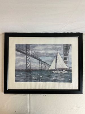 Alice Webb Signed Art Print Bay Works Sailboat & Bridge 809/1250