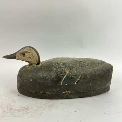 3653 Vintage Hand-Carved Wooden/Cork Speckled-Head Duck Decoy – Weathered Working Decoy